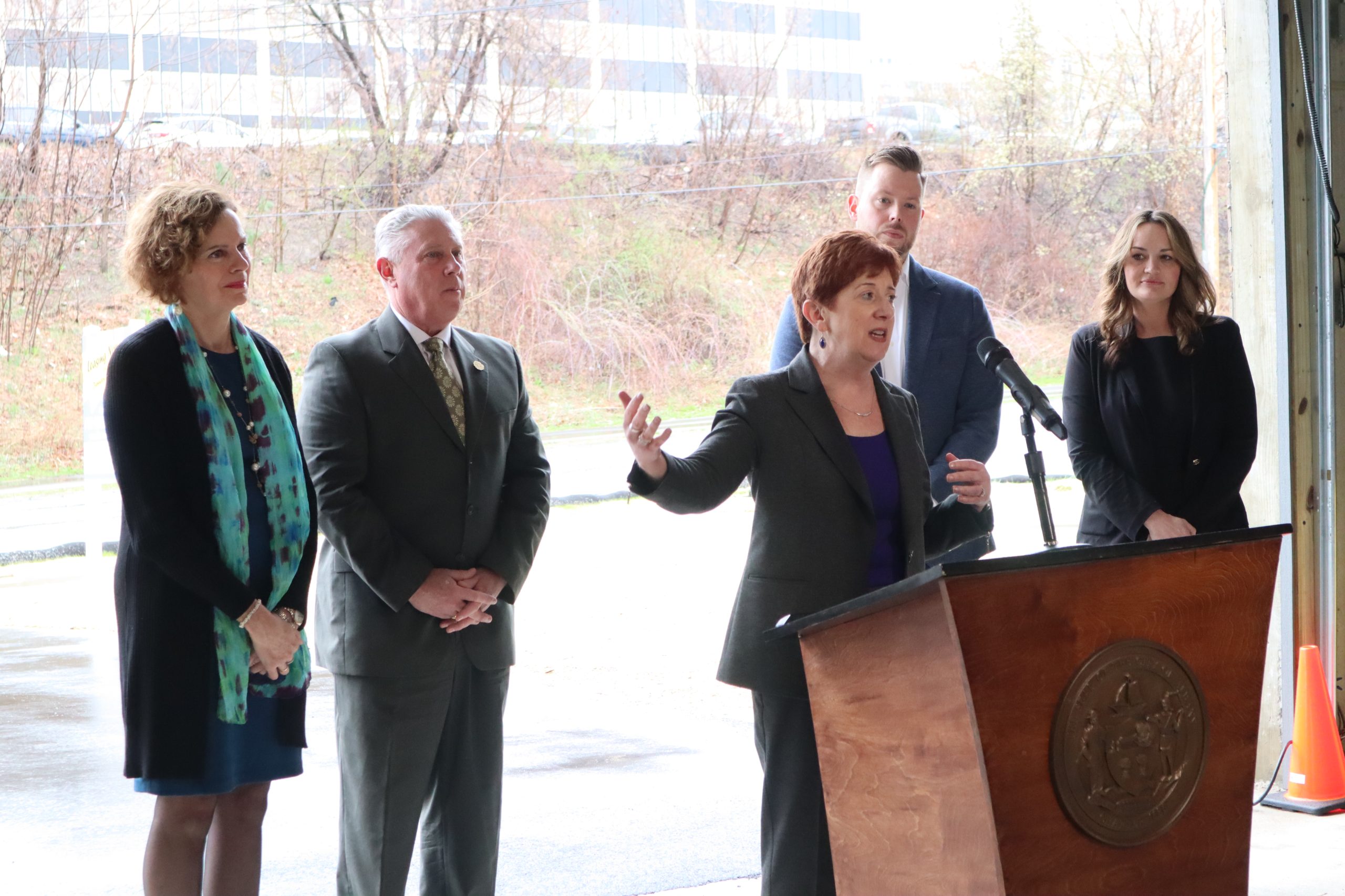 Albany Mayor Kathy Sheehan speaking at 36 Hackett Blvd. apartments opening in Albany on April 11, 2024.