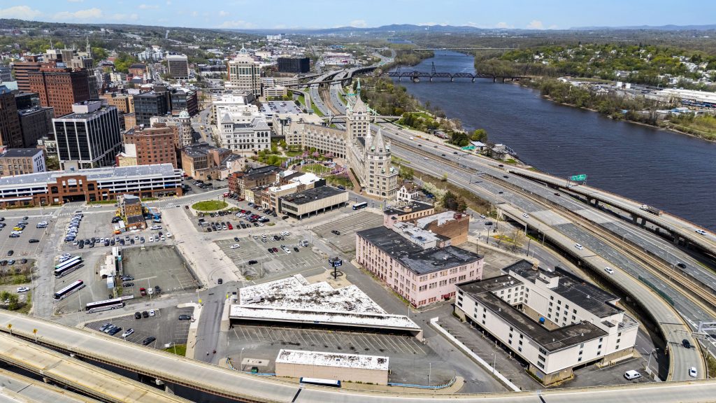Aerial drone view of Liberty Park site 